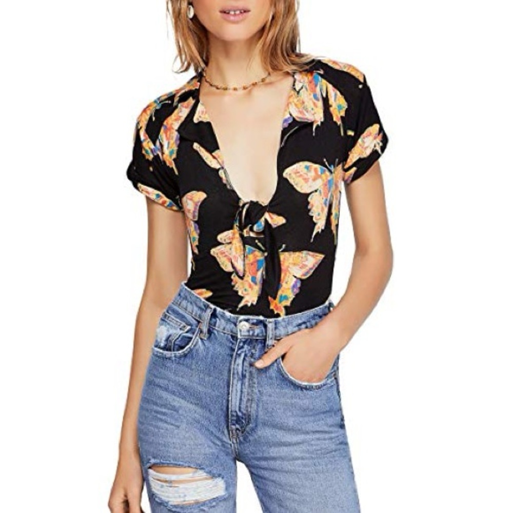 Free People Black Butterfly Top